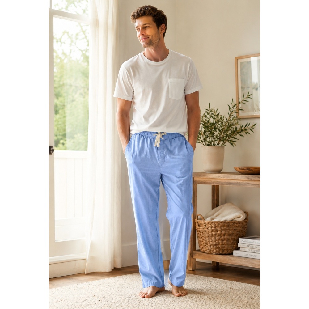 Lake Pajamas Mens Blue Cotton Pajama Pants Small Drawstring Lounge Sleepwear